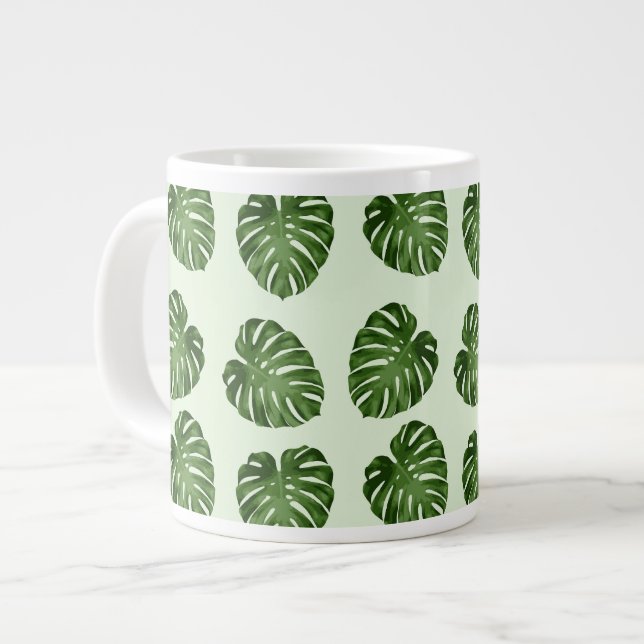 Taza De Café Gigante Hojas de palma, hojas verdes, patrón tropical (Izquierda)