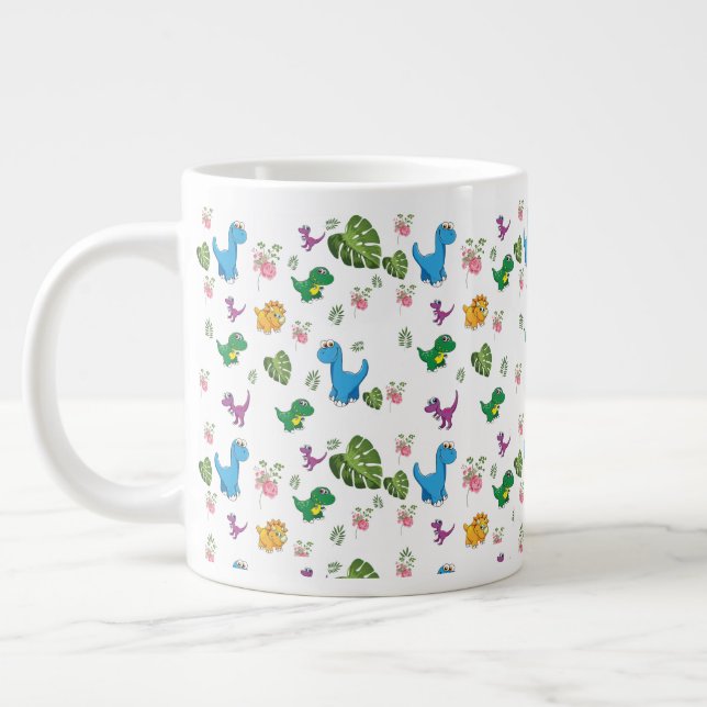 Taza De Café Gigante Hojas divertidas de dinosaurios (Izquierda)