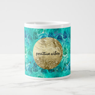 Taza De Café Gigante Hojas Tropicales Verde Azul Acuático