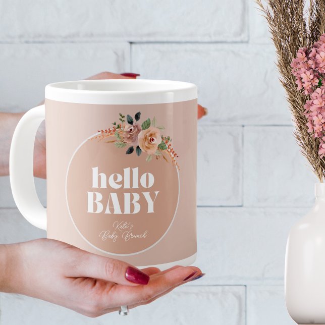 Taza De Café Gigante Hola bebé, Boho Modern Baby Shower (Subido por el creador)