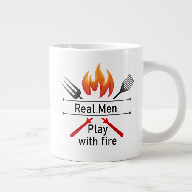 Taza De Café Gigante Hombres de verdad juegan con fuego divertido barba (Derecha)