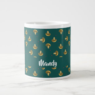 Taza De Café Gigante Hongos con nombre personalizado en verde