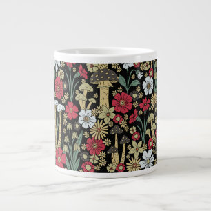 Taza De Café Gigante Hongos y flores rojas y verdes