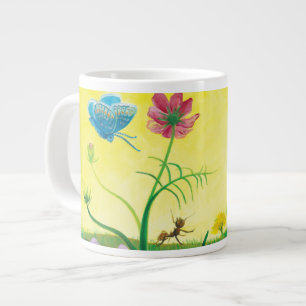 Taza De Café Gigante Hormiga y mariposa en el prado de flores silvestre