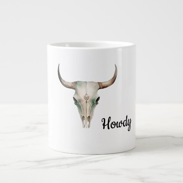 Taza De Café Gigante Howdy Cowboy Bullhorns (Frente)
