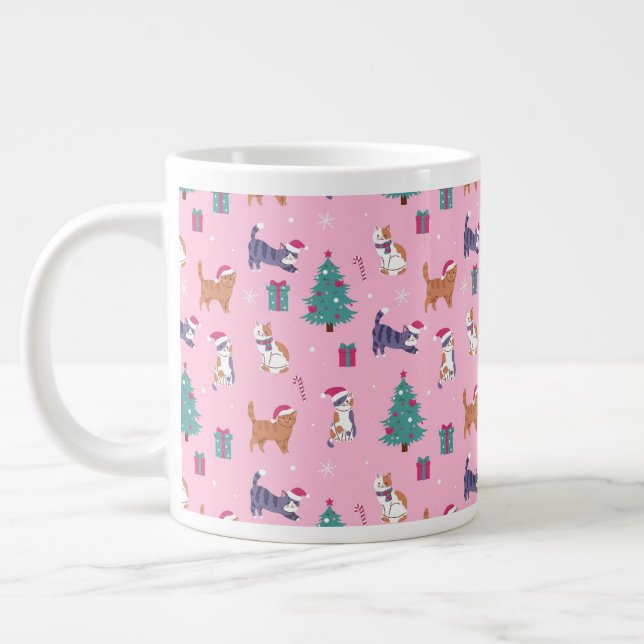Taza De Café Gigante hristmas Patrón de feriado de gatos y árboles (Izquierda)