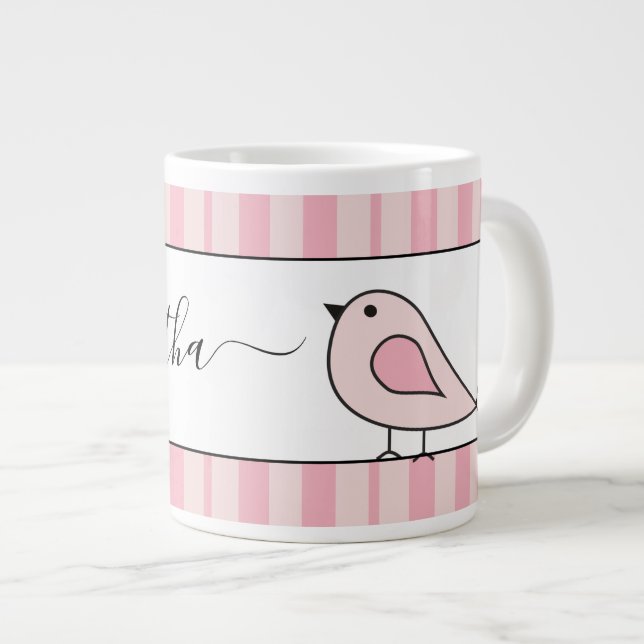 Taza De Café Gigante Huella rosa de pájaro muy grande personalizada (Derecha)
