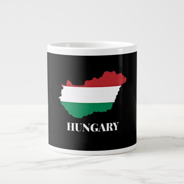 Taza De Café Gigante Hungría, silueta y bandera, (Frente)