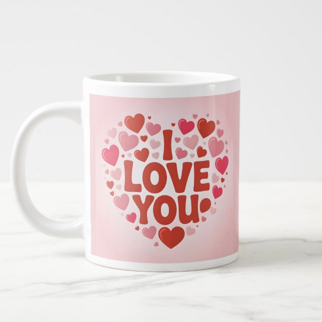 Taza De Café Gigante I Love You Pink Hearts Jumbo Mug (Izquierda)