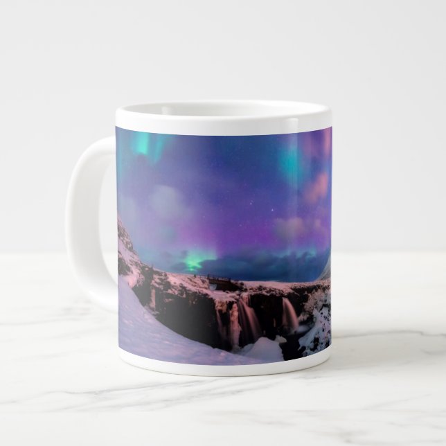 Taza De Café Gigante Ice & Snow | Northern Lights,  Kirkjufell Mountain (Izquierda)