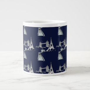 Taza De Café Gigante Iconos del mundo azul oscuro