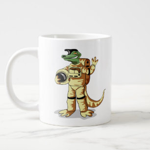 Taza De Café Gigante Iguanodon Vestido En Un Espacio Cosmonauta.