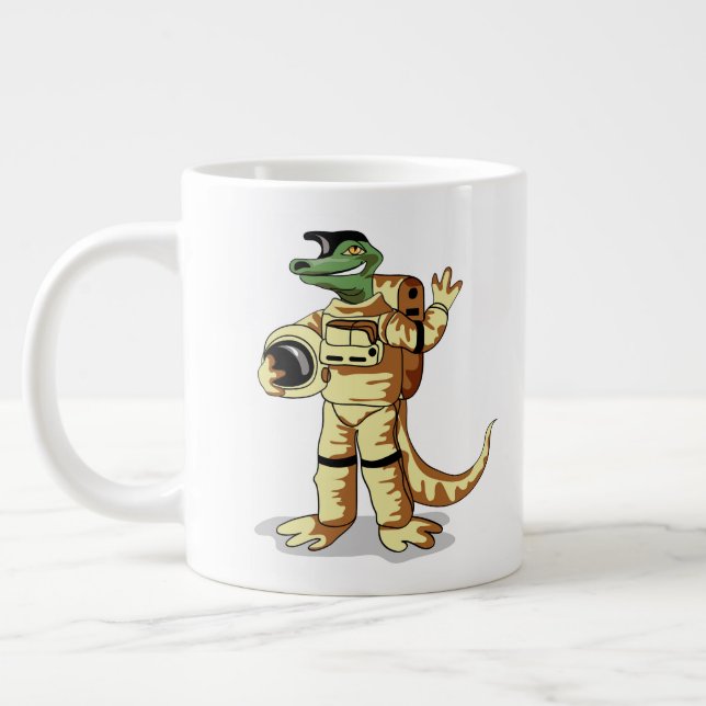 Taza De Café Gigante Iguanodon Vestido En Un Espacio Cosmonauta. (Izquierda)