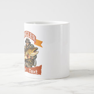 Taza De Café Gigante Ilustración de dibujos animados de pescador de tru