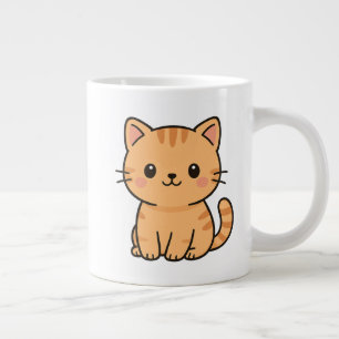 Taza De Café Gigante Ilustración de gato atigrado naranja Kawaii lindo