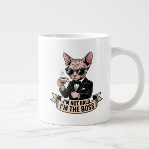 Taza De Café Gigante Ilustración de gato Sphynx jefe tomando café