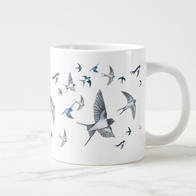 Taza De Café Gigante Ilustracion De Las Aves Tragadas Voladoras (Derecha)