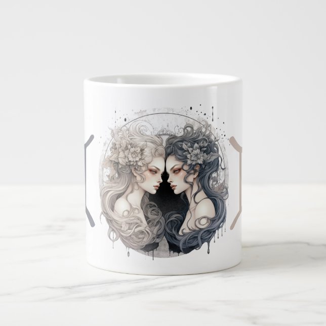 Taza De Café Gigante Ilustración de símbolo de Gemini llamativo (Frente)