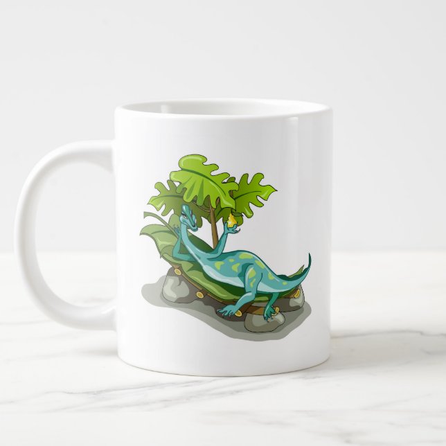Taza De Café Gigante Ilustracion De Un Atardecer Iguanodon. (Izquierda)