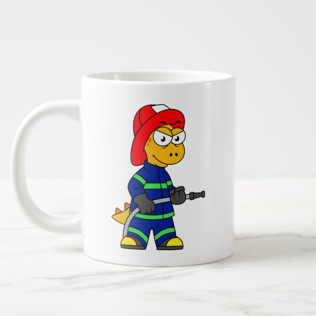 Taza De Café Gigante Ilustracion De Un Bombero De Tirano Rex. (Izquierda)