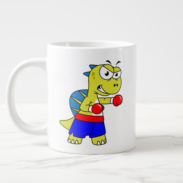 Taza De Café Gigante Ilustracion De Un Boxeo De Spinosaurus. (Izquierda)