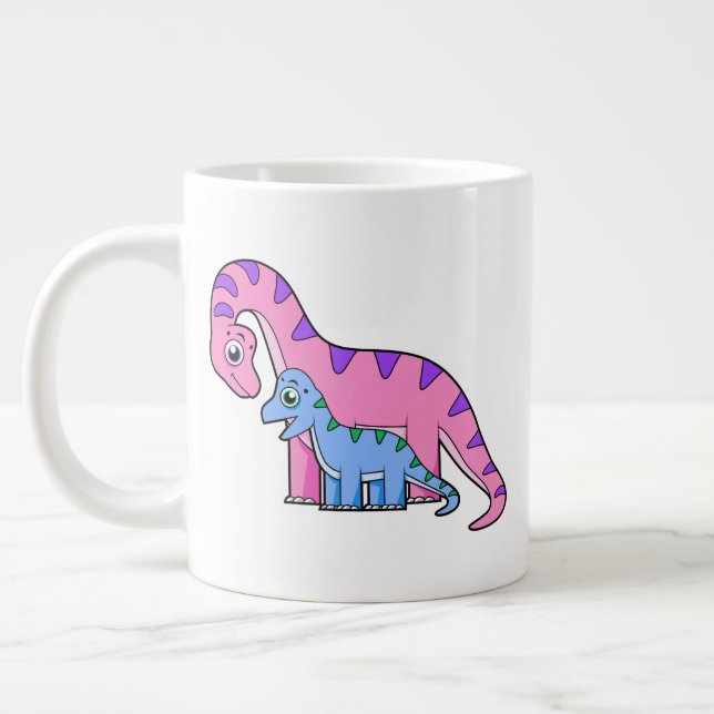 Taza De Café Gigante Ilustracion De Un Brachiosaurio Madre E Hijo. (Izquierda)