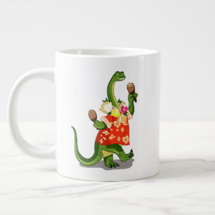 Taza De Café Gigante Ilustracion De Un Brontosauro Tocando Maracas.