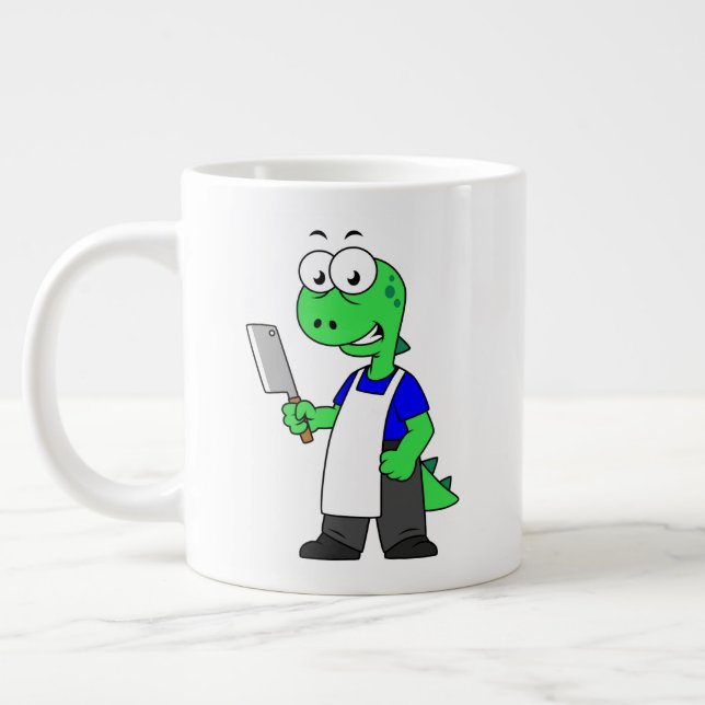Taza De Café Gigante Ilustracion De Un Carnicero Tirrannosauro. (Izquierda)