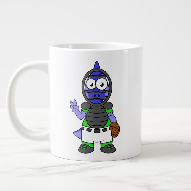 Taza De Café Gigante Ilustracion De Un Catcher De Béisbol Parasauroloph (Izquierda)