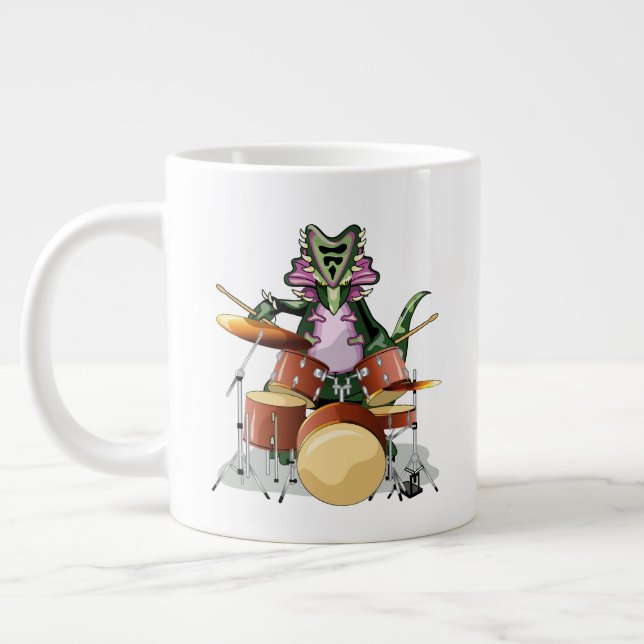 Taza De Café Gigante Ilustracion De Un Chasmosaurio Tocando Los Tambore (Izquierda)