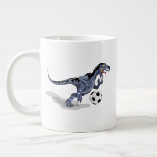 Taza De Café Gigante Ilustracion De Un Dinosaurio Raptor Jugando Fútbol