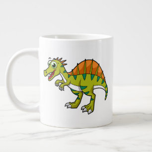 Taza De Café Gigante Ilustracion De Un Espinosaurio Sonriente.