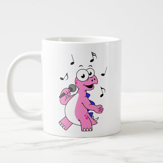 Taza De Café Gigante Ilustracion De Un Estegosaurio Cantante. (Izquierda)