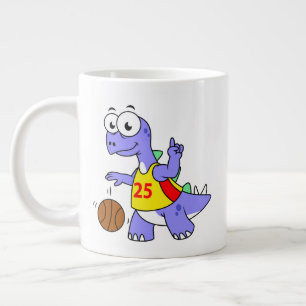 Taza De Café Gigante Ilustracion De Un Estegosaurio Jugando Baloncesto.