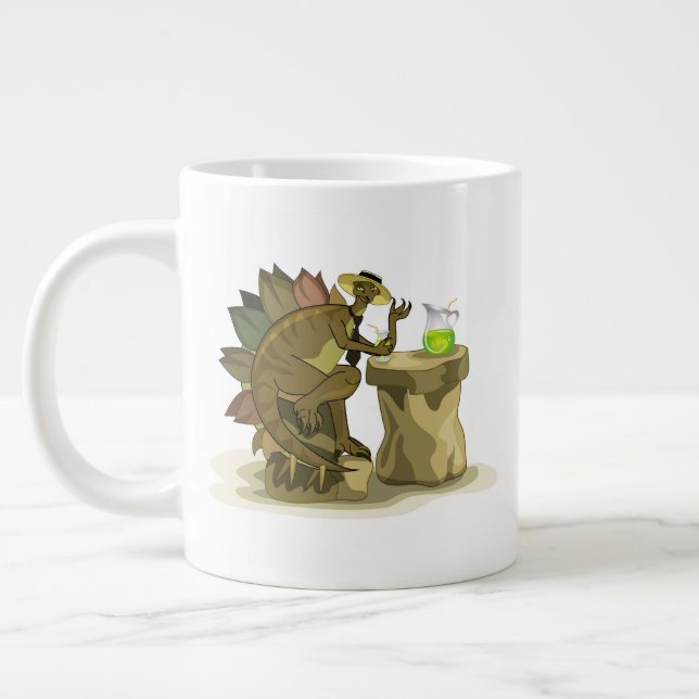 Taza De Café Gigante Ilustracion De Un Estegosaurio Que Bebe Una Bebida (Izquierda)