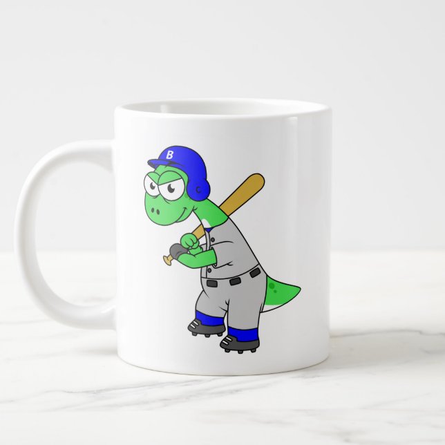 Taza De Café Gigante Ilustracion De Un Jugador De Béisbol Brontosaurus. (Izquierda)