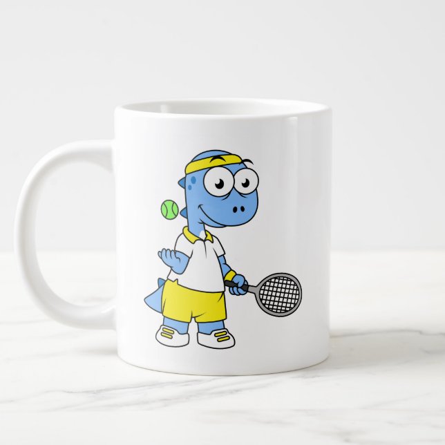 Taza De Café Gigante Ilustracion De Un Jugador De Tenis Rex De Tyrannos (Izquierda)