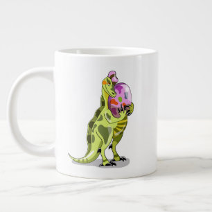 Taza De Café Gigante Ilustracion De Un Lambeosaurio Que Lleva Un Huevo.