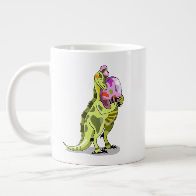 Taza De Café Gigante Ilustracion De Un Lambeosaurio Que Lleva Un Huevo. (Izquierda)