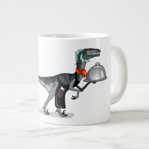 Taza De Café Gigante Ilustracion De Un Mozo De Comida Raptor.