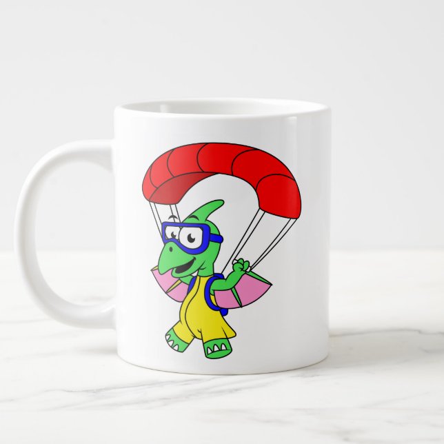 Taza De Café Gigante Ilustracion De Un Paracaidismo Pterodáctilo. (Izquierda)