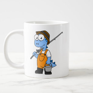 Taza De Café Gigante Ilustracion De Un Pescador Allosauro.