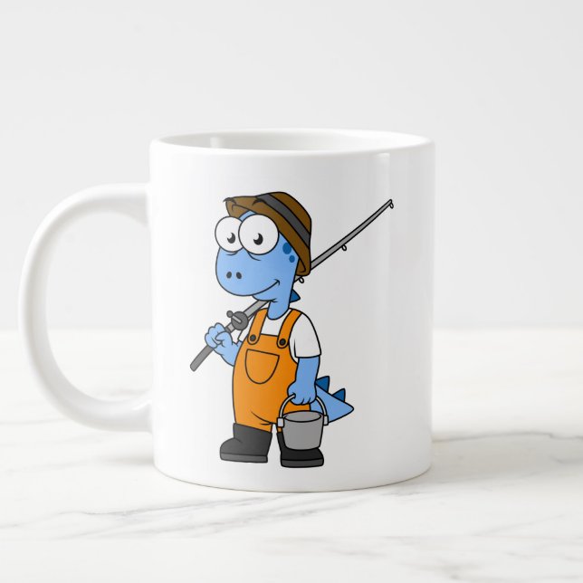 Taza De Café Gigante Ilustracion De Un Pescador Allosauro. (Izquierda)