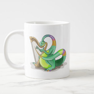Taza De Café Gigante Ilustracion De Un Plateosaurio Que Juega El Arpa.