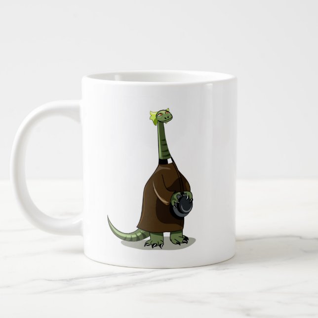 Taza De Café Gigante Ilustracion De Un Plateosaurio Vestido Como Sacerd (Izquierda)