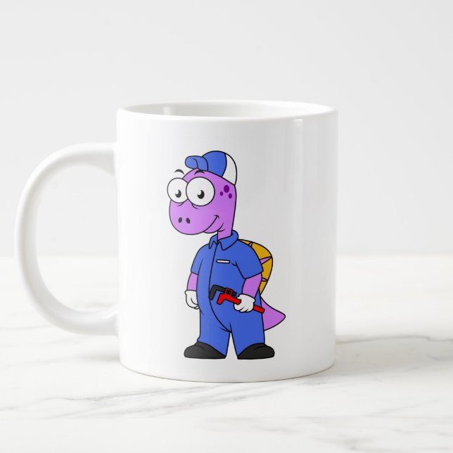 Taza De Café Gigante Ilustracion De Un Plomero De Spinosaurus. (Izquierda)