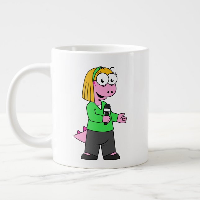 Taza De Café Gigante Ilustracion De Un Reportero De Allosaurus News. (Izquierda)