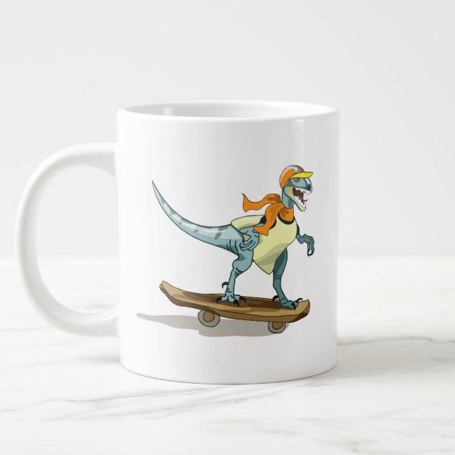 Taza De Café Gigante Ilustracion De Un Skateboarding Raptor. (Izquierda)