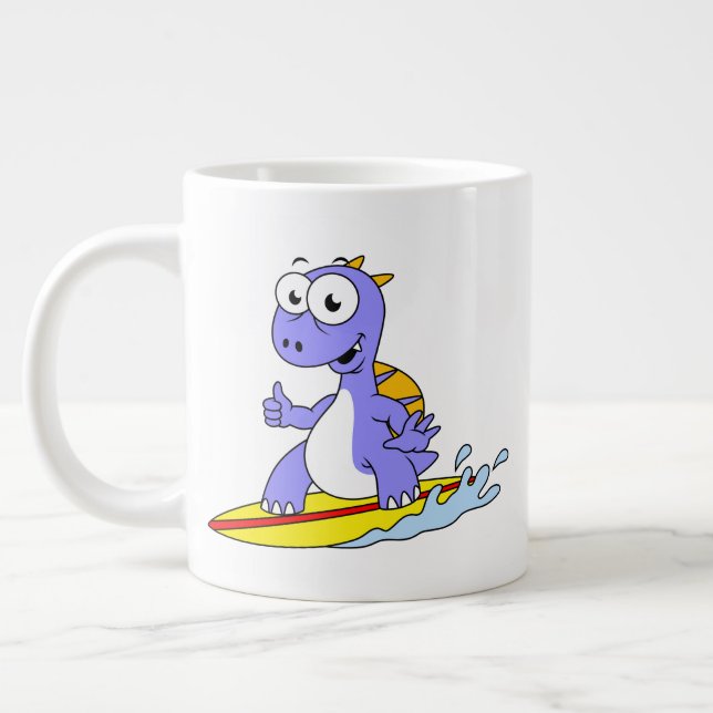 Taza De Café Gigante Ilustracion De Un Spinosaurus De Surf. (Izquierda)