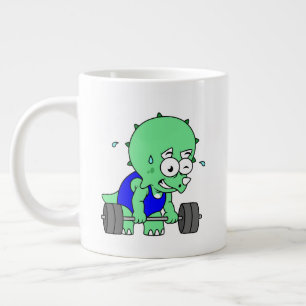 Taza De Café Gigante Ilustracion De Un Triceratops Levantando Pesos.